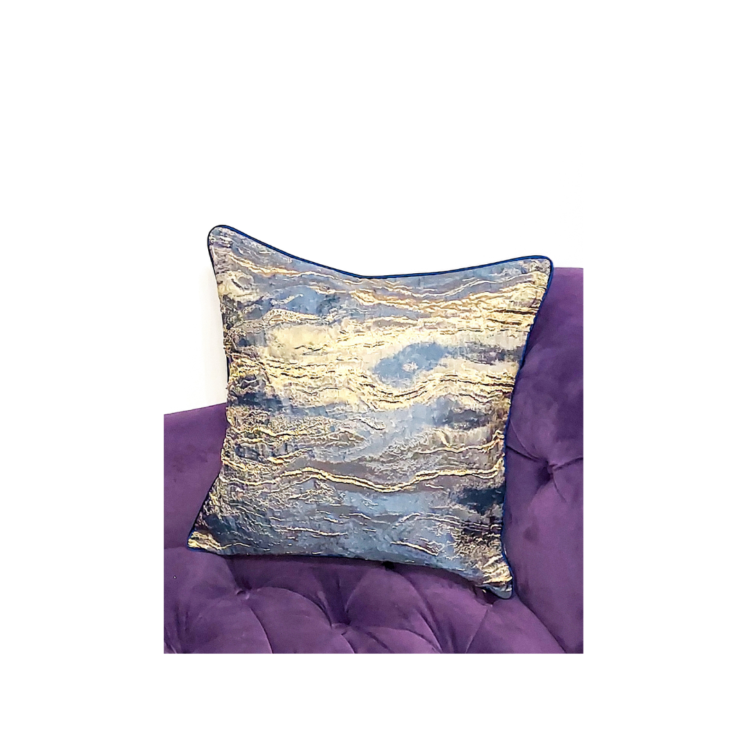 Blue & Champagne Abstract Luxurious Accent Throw Pillow