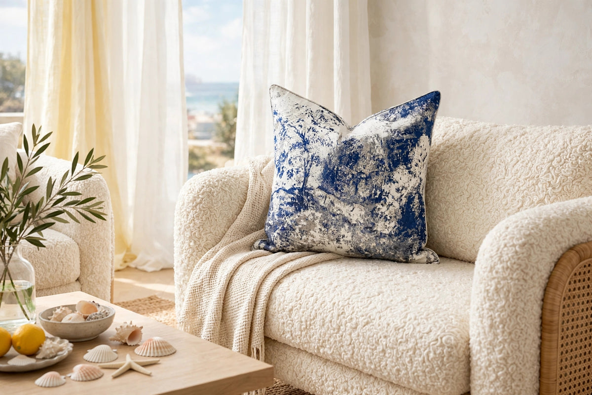 Blue & White Abstract Marble Luxury Throw Pillow | Modern Textured Home Décor