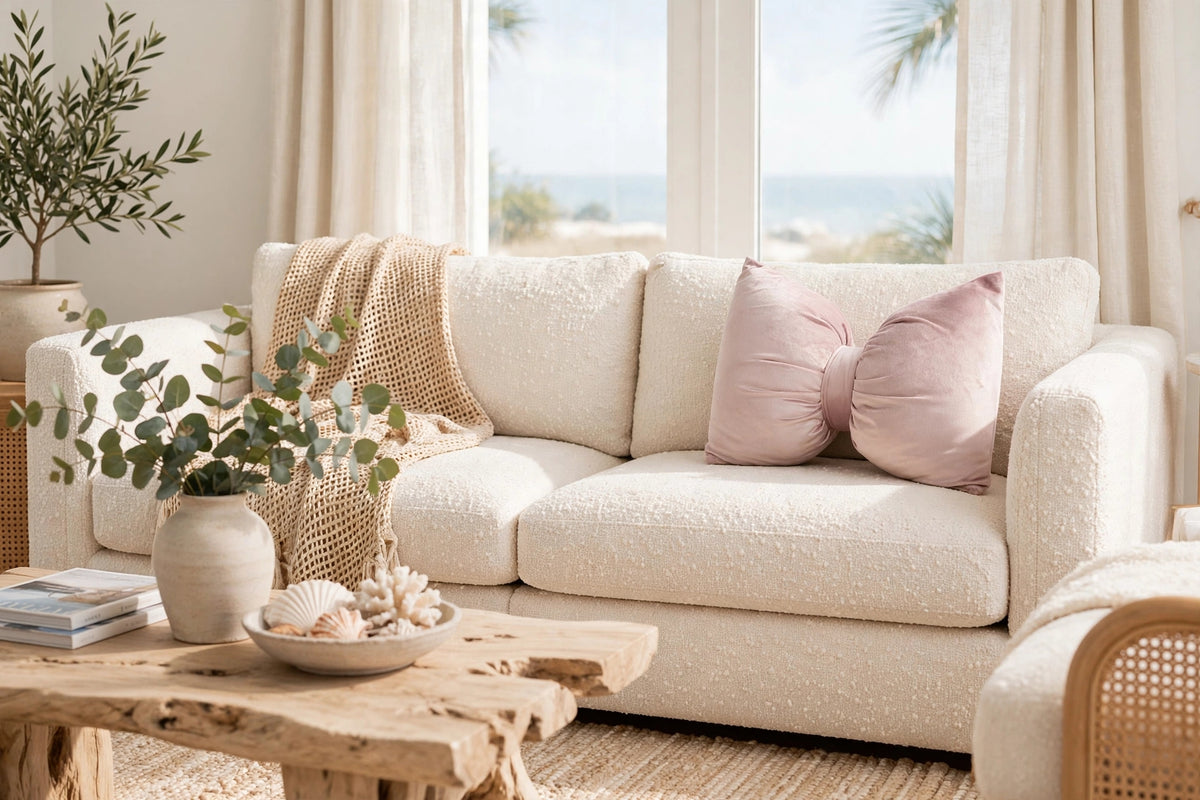 Blush Pink Velvet Bow Luxury Throw Pillow | Modern Textured Home Décor