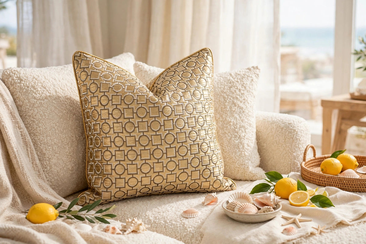 Gold Geometric Chain Luxury Throw Pillow | Modern Textured Home Décor