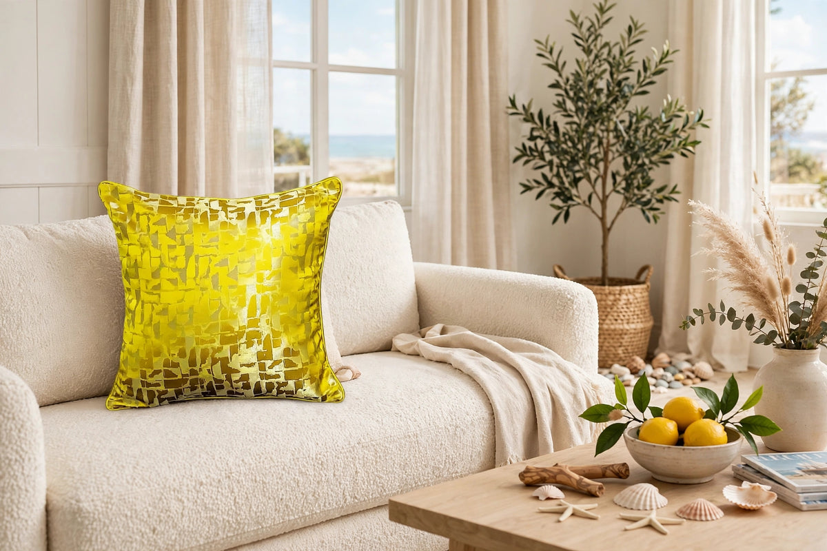 Yellow Gold Mosaic Luxury Throw Pillow | Modern Textured Home Décor