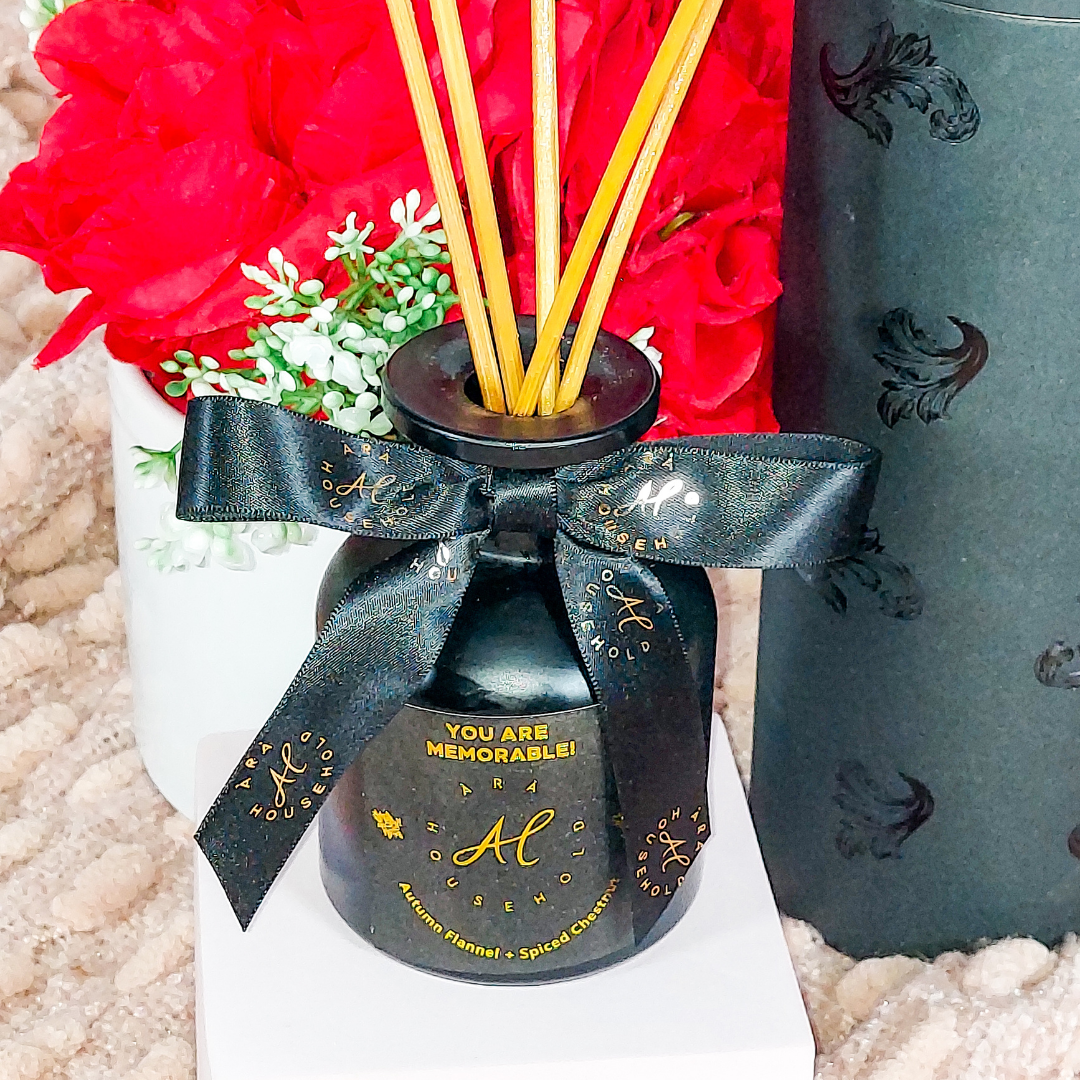 Close-up of luxury diffuser releasing vanilla and woody aroma