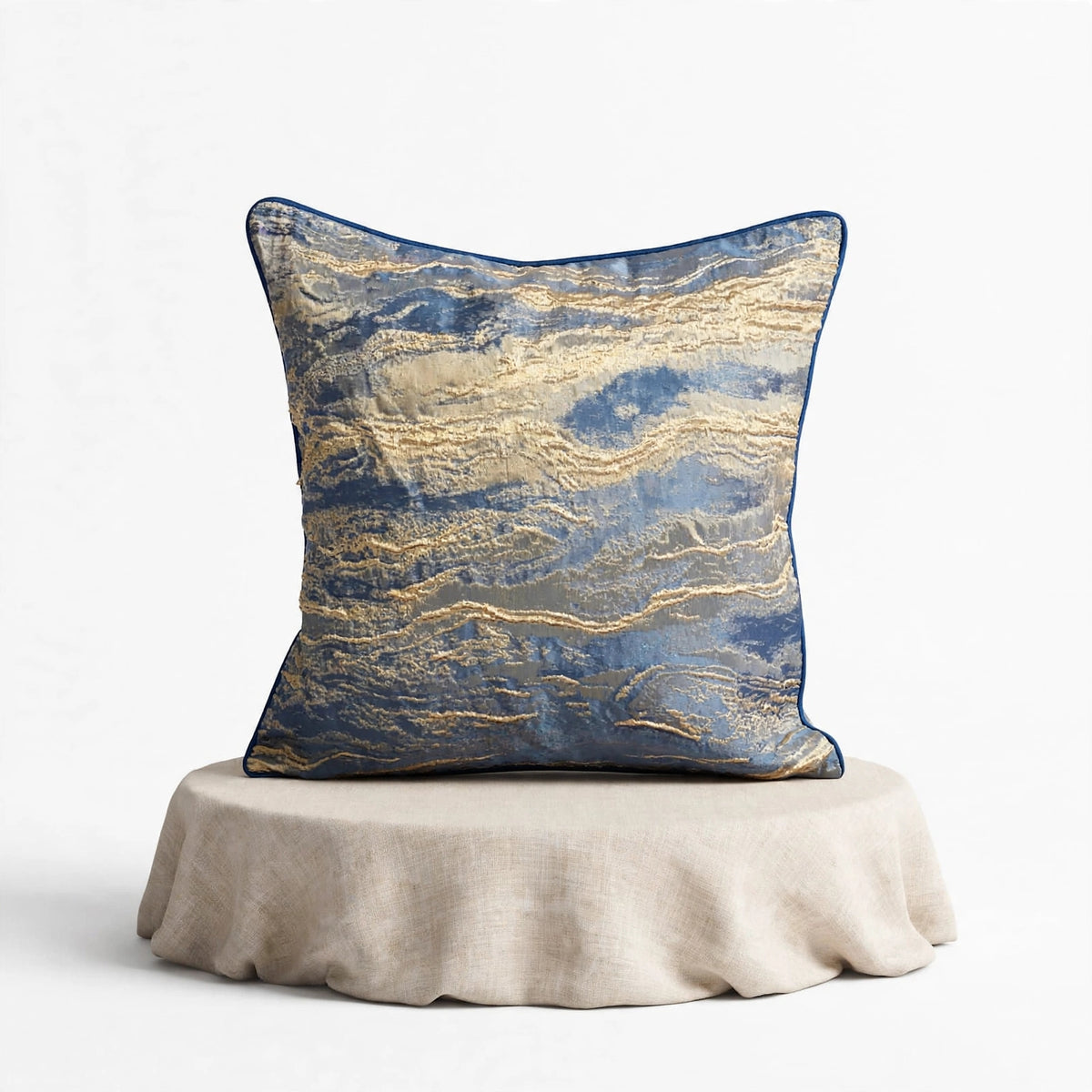 Blue & Gold Marble Abstract Luxury Throw Pillow | Modern Textured Home Décor