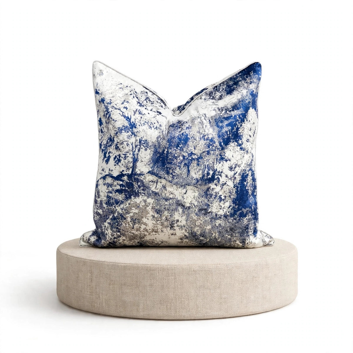 Blue & White Abstract Marble Luxury Throw Pillow | Modern Textured Home Décor