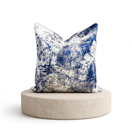 Blue & White Abstract Marble Luxury Throw Pillow | Modern Textured Home Décor