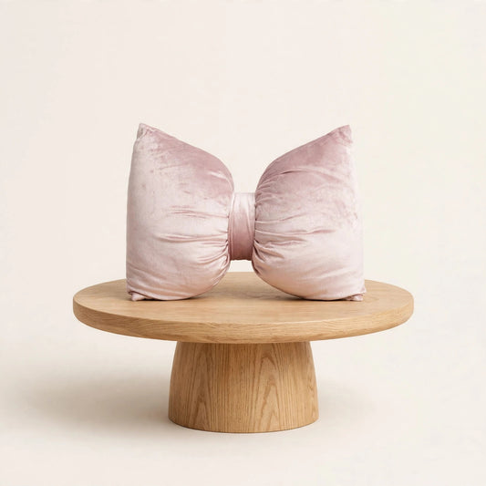 Blush Pink Velvet Bow Luxury Throw Pillow | Modern Textured Home Décor