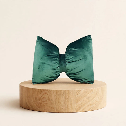 Emerald Green Velvet Bow Luxury Throw Pillow | Modern Textured Home Décor