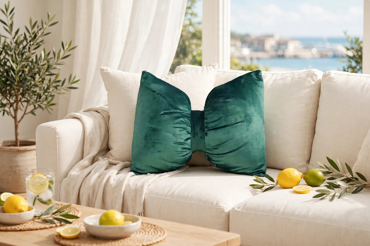 Emerald Green Velvet Bow Luxury Throw Pillow | Modern Textured Home Décor