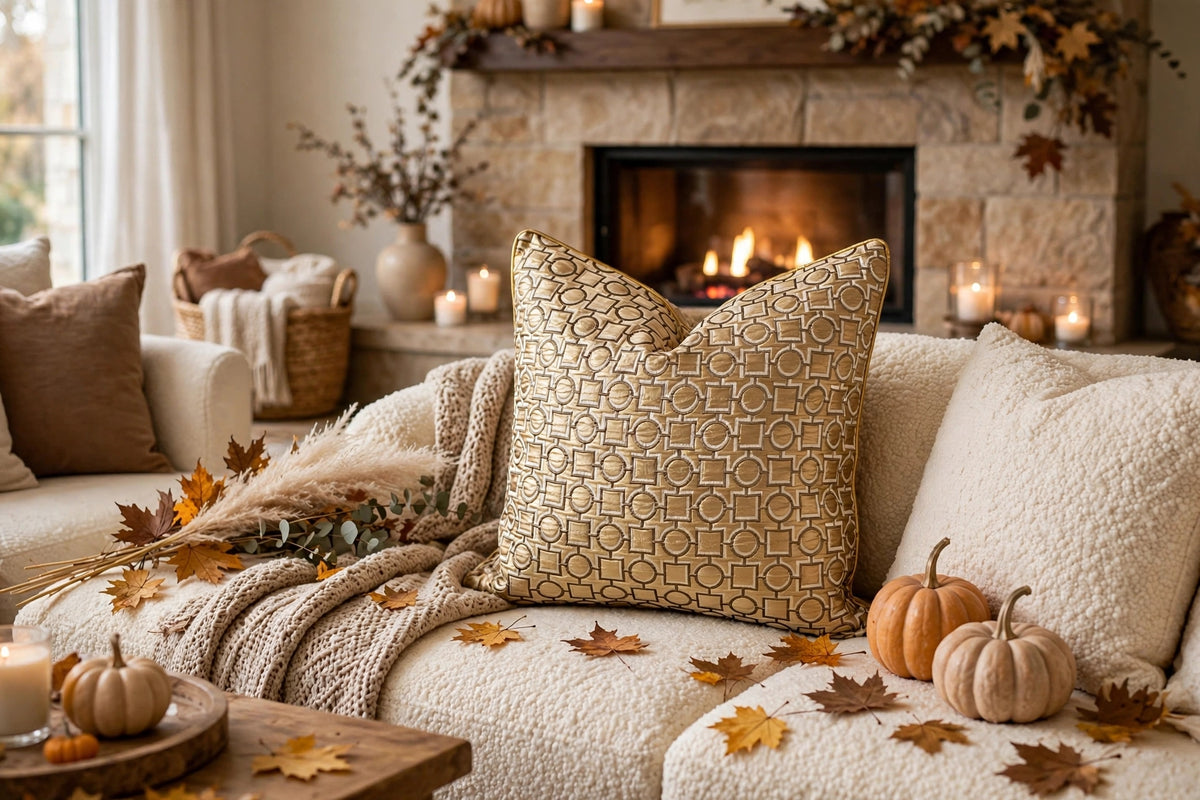 Gold Geometric Chain  Luxury Throw Pillow | Modern Textured Home Décor