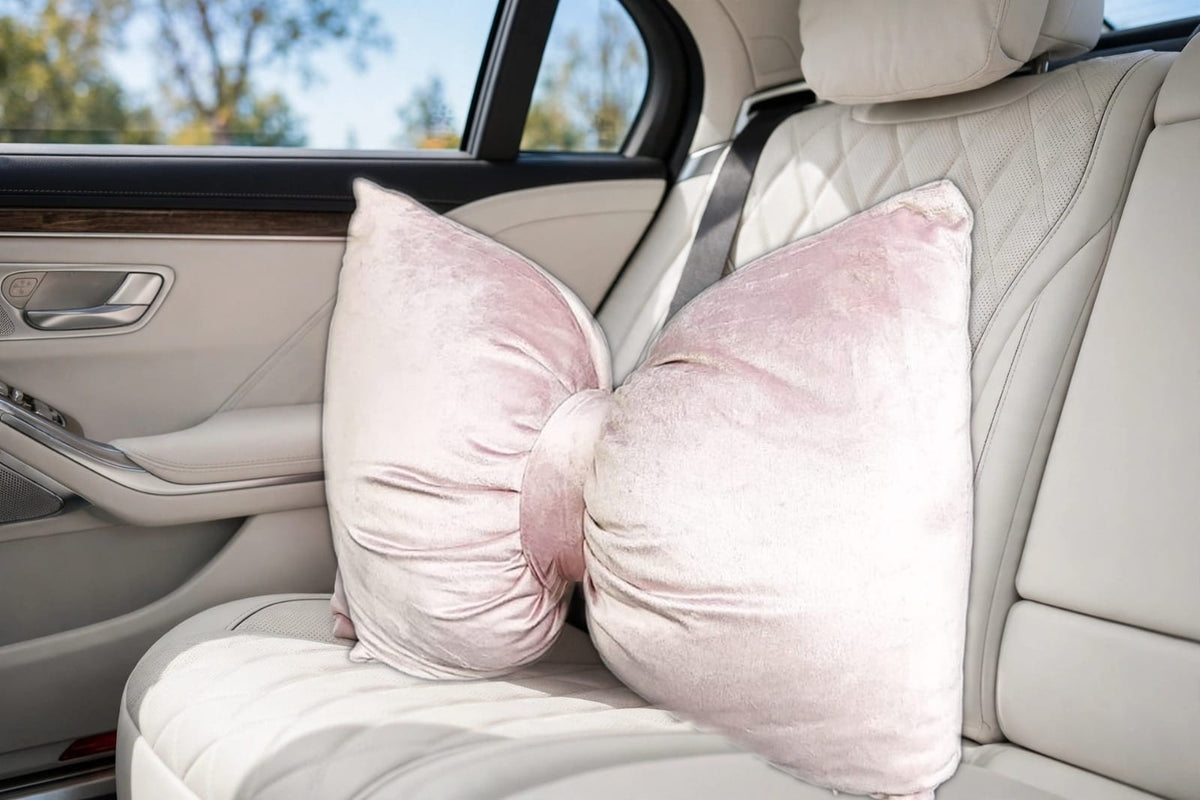 Dusty Pale Pink Velvet Bow Luxury Throw Pillow | Modern Textured Home Décor