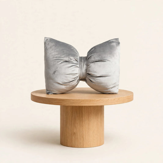 Silver Grey Velvet Bow Luxury Throw Pillow | Modern Textured Home Décor