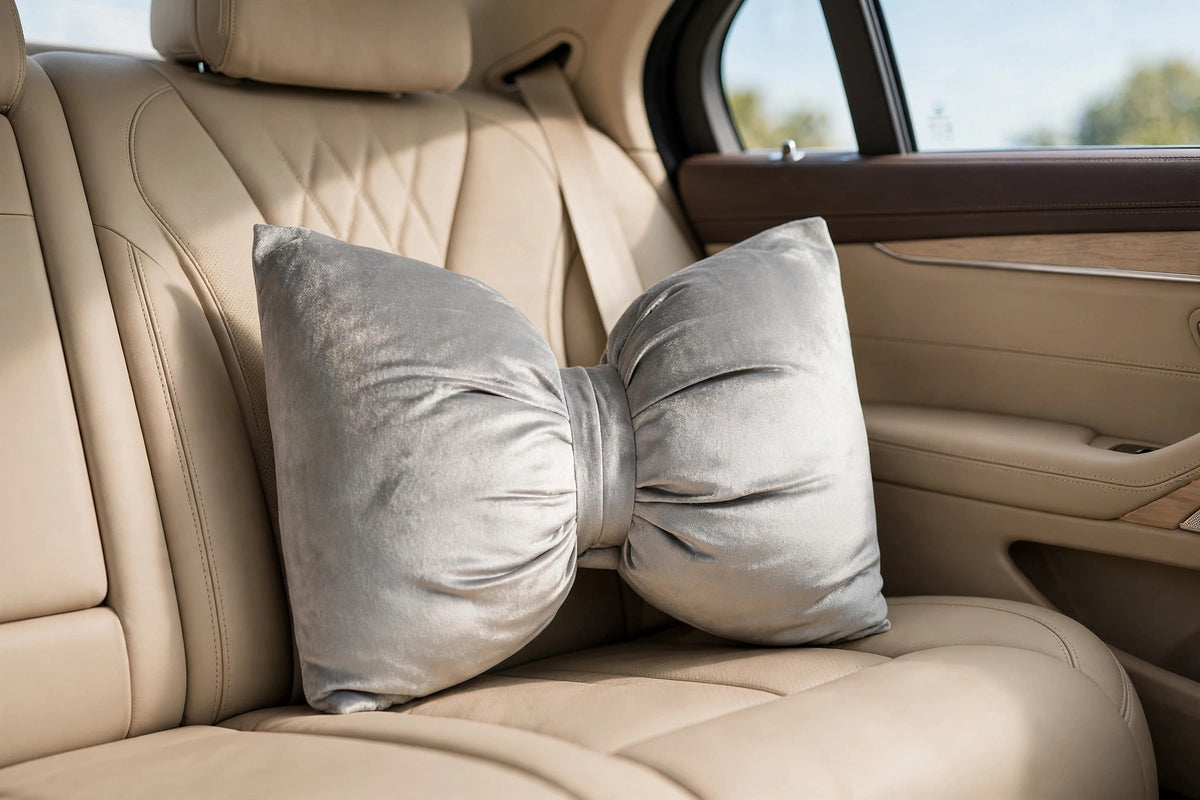 Silver Grey Velvet Bow Luxury Throw Pillow | Modern Textured Home Décor