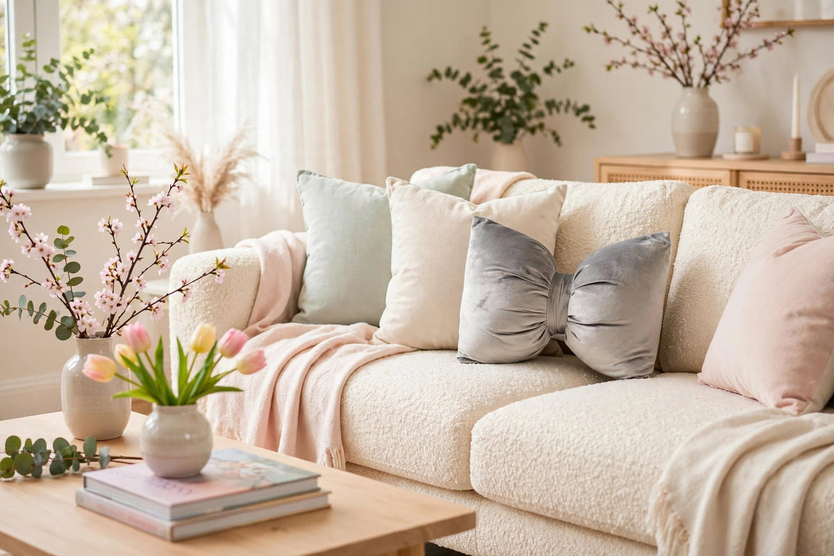 Silver Grey Velvet Bow Luxury Throw Pillow | Modern Textured Home Décor