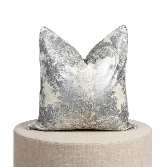 Silver Metallic Abstract Luxury Throw Pillow | Modern Textured Home Décor