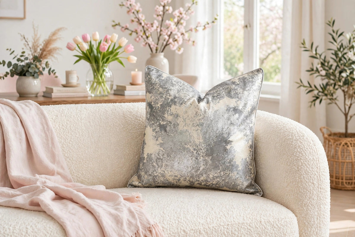 Silver Metallic Abstract Luxury Throw Pillow | Modern Textured Home Décor