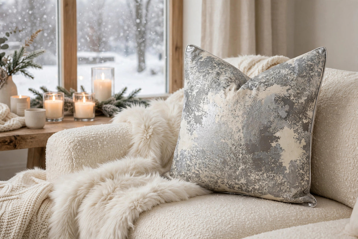 Silver Metallic Abstract Luxury Throw Pillow | Modern Textured Home Décor