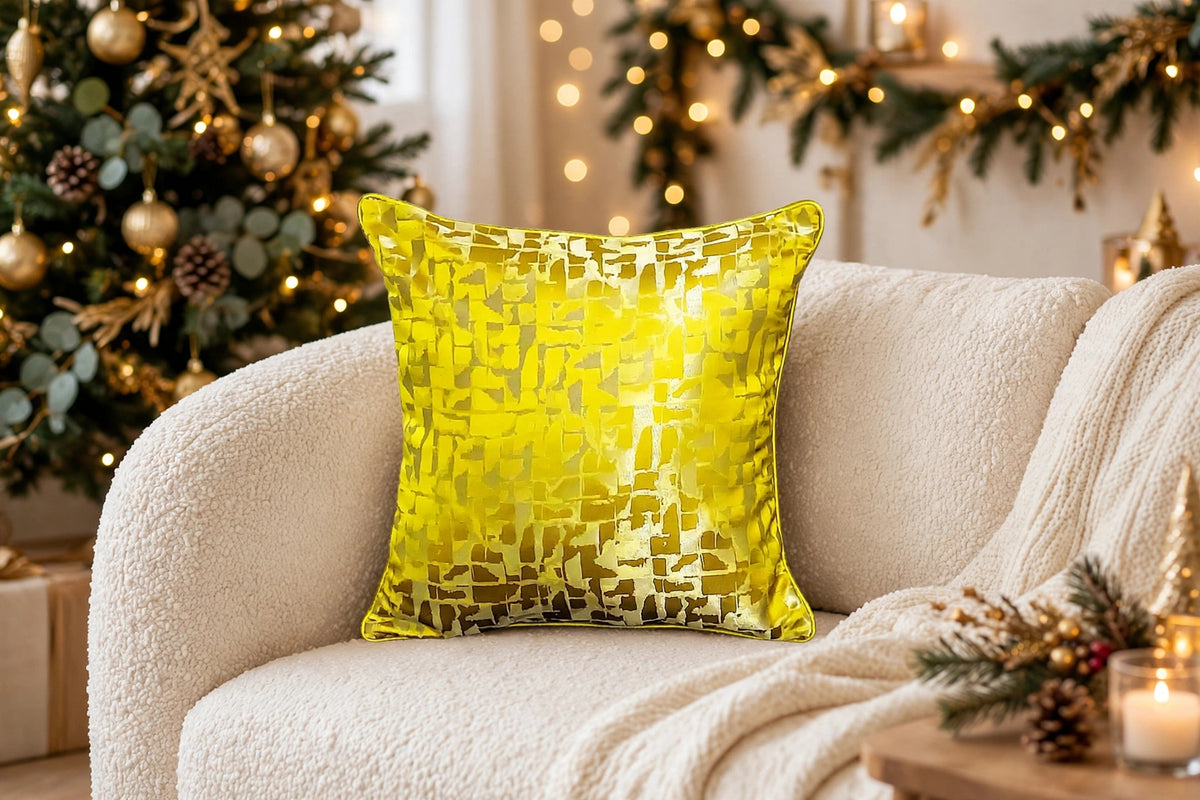 Yellow Gold Mosaic Luxury Throw Pillow | Modern Textured Home Décor