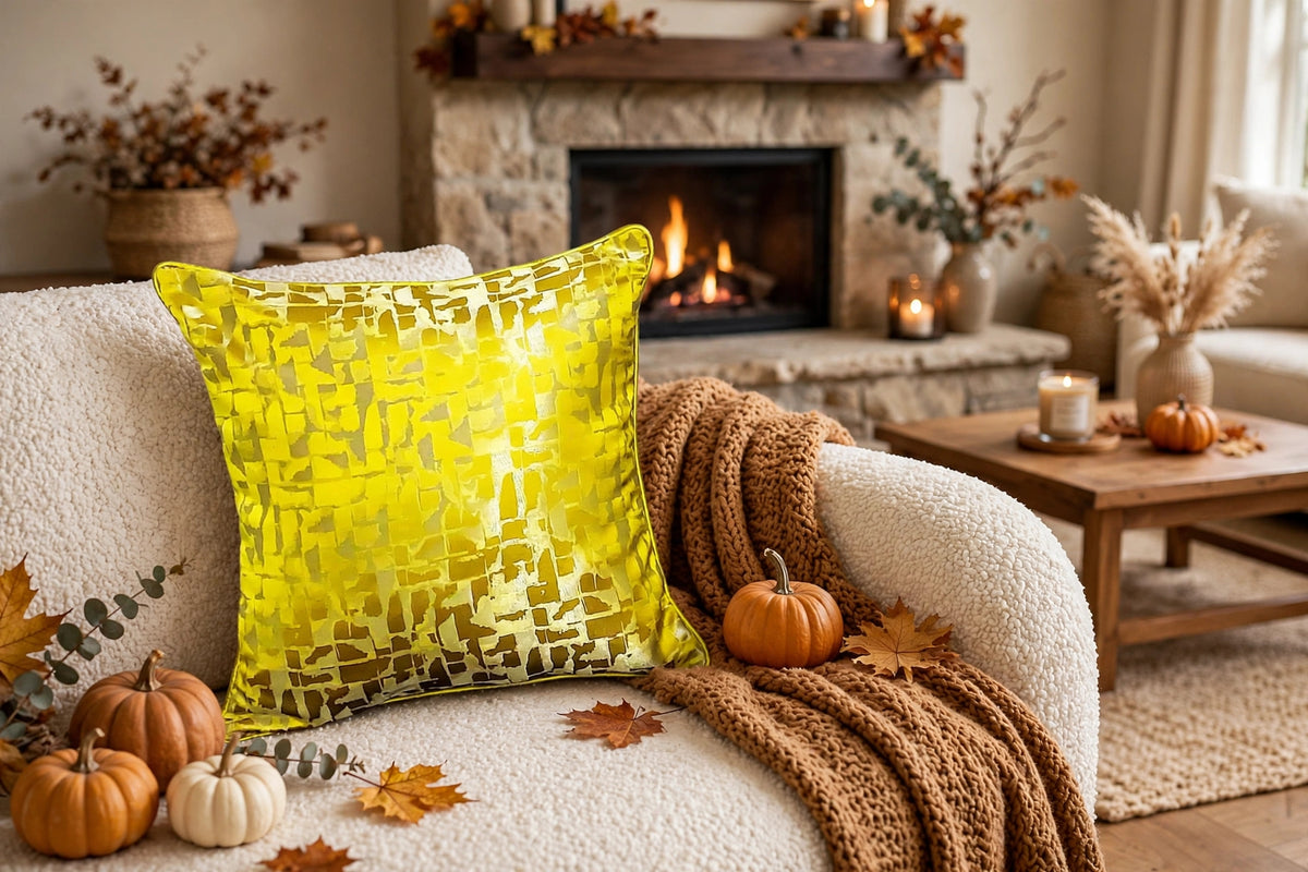 Yellow Gold Mosaic Luxury Throw Pillow | Modern Textured Home Décor